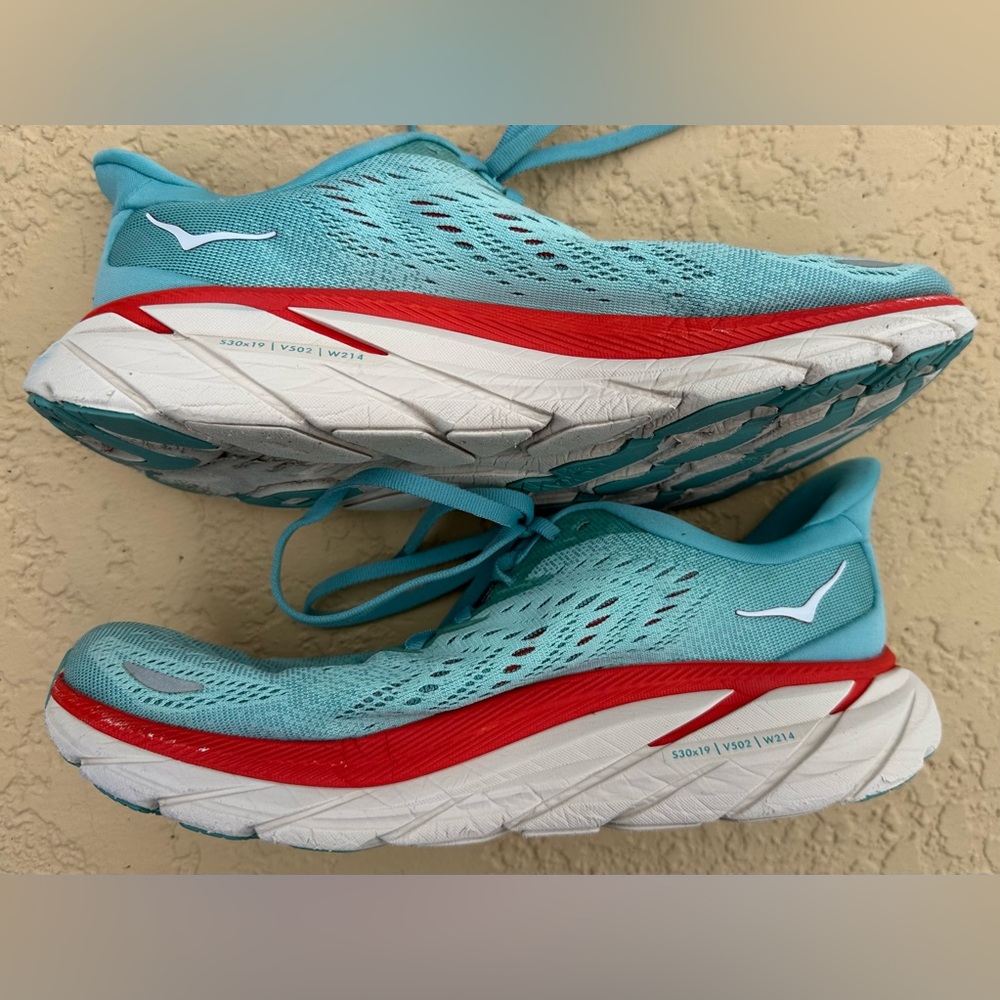 Hoka One One Clifton 8 Wide Aquarella Blue Running Shoe Women Size 9D VGC Clean - Picture 14 of 16